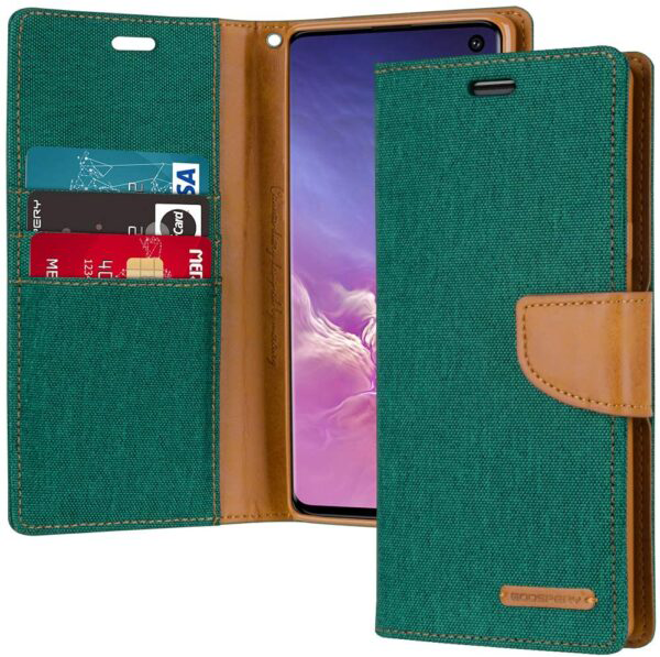 Goospery Canvas Diary Wallet Case for Samsung Galaxy S10 Plus - Green